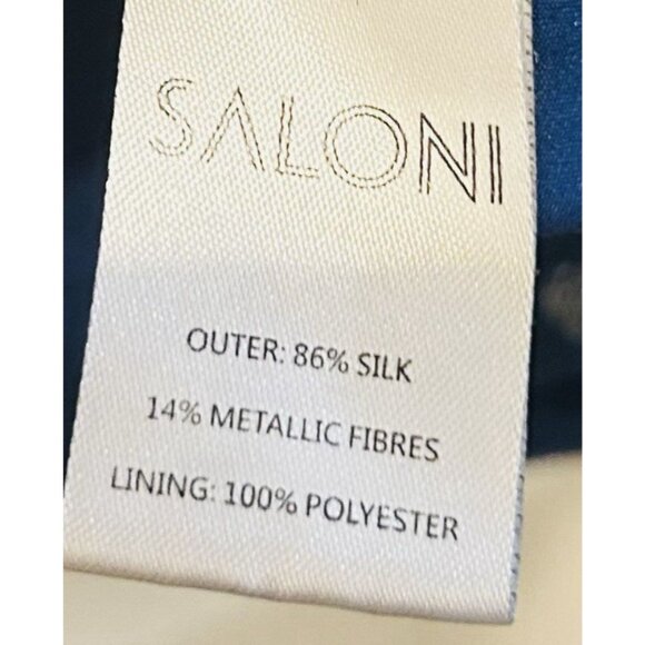 SALONI Navy Tilly Dress Womens Sz 6 Metallic Polka Dots Silk Ruffle Drop Waist - Picture 10 of 16